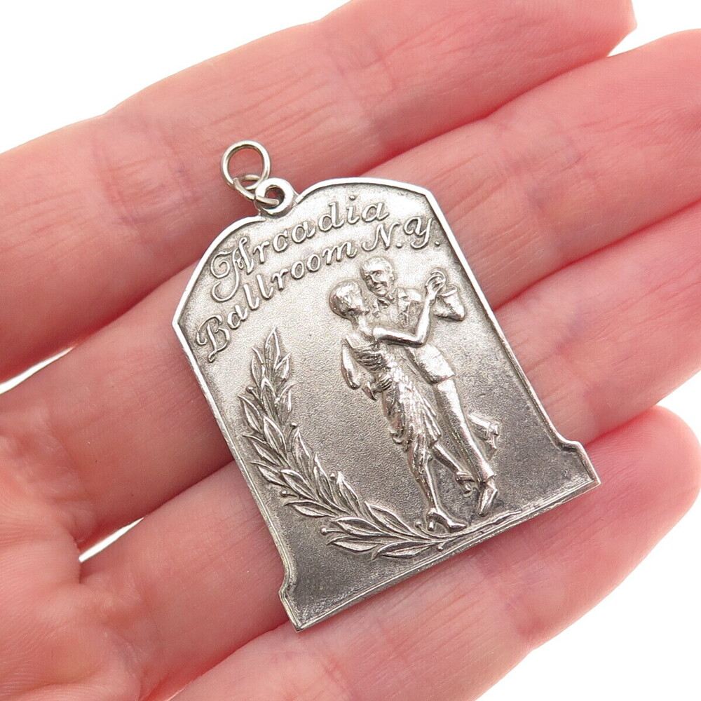 925 Sterling Silver Antique Art Deco Arcadia Ballroom NY Oxidized Charm Pendant